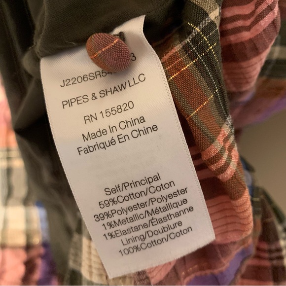 NWT Veronica Beard Denim Destiny Dress Short Ruffles Olive Pink Plaid Size 6 - Picture 7 of 11